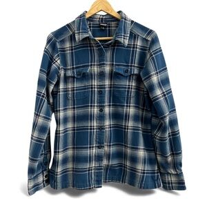 Patagonia Fjord Flannel Blue and White Plaid Fitted Button-Up Shirt Size 8